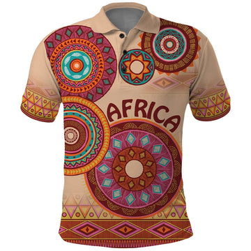 Africa Tribal Traditional Pattern Polo Shirt Beige Motif LT9