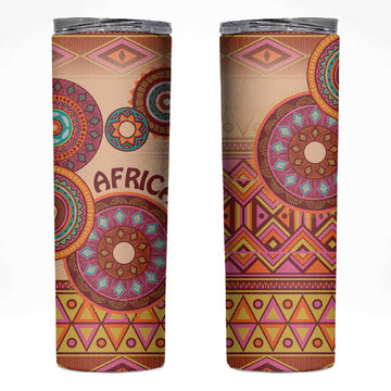 Afro Tribal Traditional Pattern Skinny Tumbler Beige Motif LT9