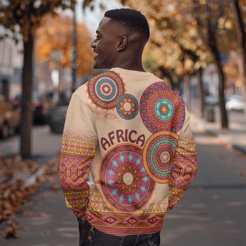 Afro Tribal Traditional Pattern Sweatshirt Beige Motif LT9