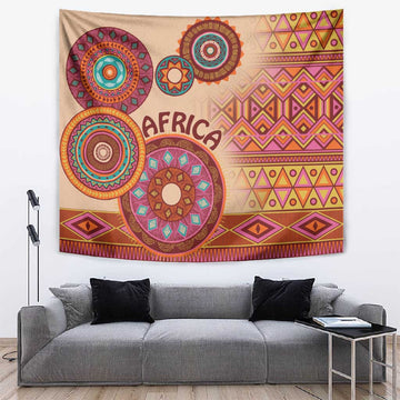 Afro Tribal Traditional Pattern Tapestry Beige Motif LT9