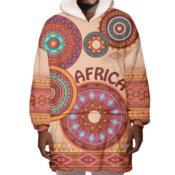 Afro Tribal Traditional Pattern Wearable Blanket Hoodie Beige Motif LT9
