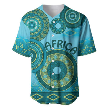 Afro Tribal Traditional Pattern Baseball Jersey Blue Motif LT9