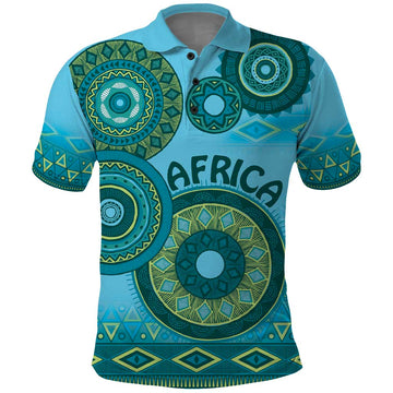 Africa Tribal Traditional Pattern Polo Shirt Blue Motif LT9