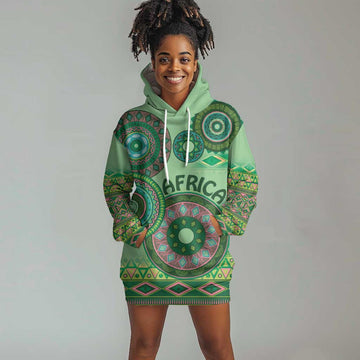 Afro Tribal Traditional Pattern Hoodie Dress Green Motif LT9