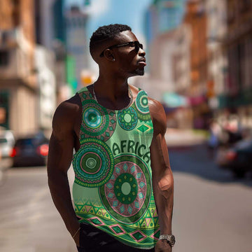 Afro Tribal Traditional Pattern Men Tank Top Green Motif LT9
