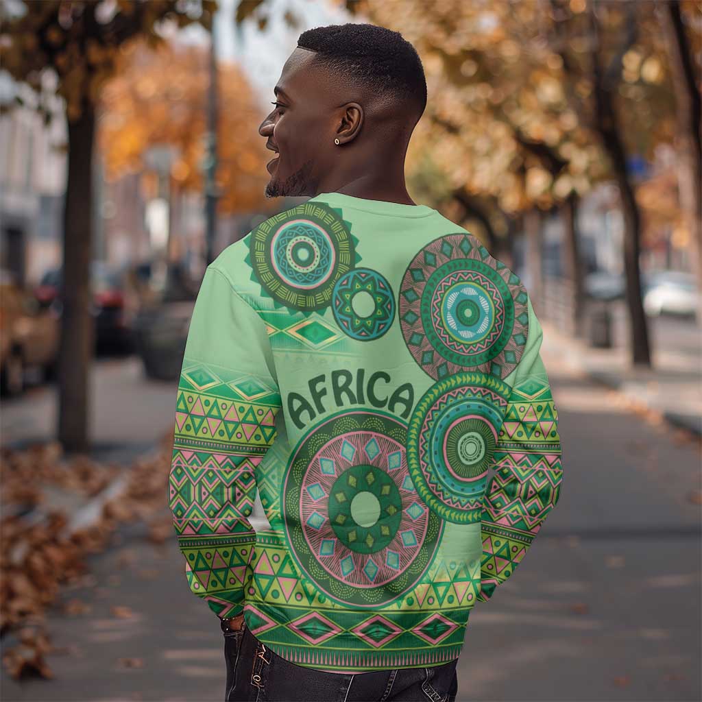 Afro Tribal Traditional Pattern Sweatshirt Green Motif LT9