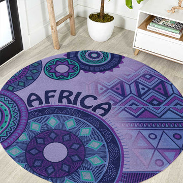 Afro Tribal Traditional Pattern Round Carpet Purple Motif LT9