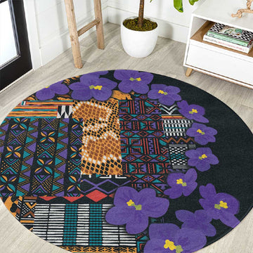 Afro Violets Flowers Round Carpet Mix Native Tribal Pattern LT9