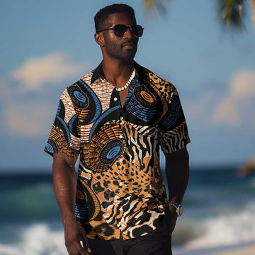 African Ankara Motifs Mixed Animal Skins Hawaiian Shirt LT9