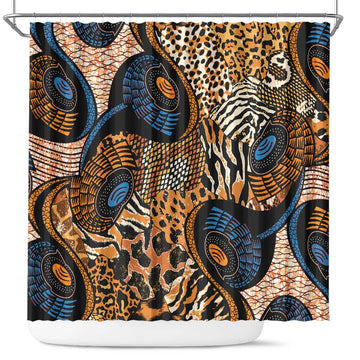 African Ankara Motifs Mixed Animal Skins Shower Curtain LT9
