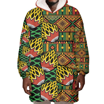 African Tribal Geometric Mixed Kanga Pattern Wearable Blanket Hoodie LT9