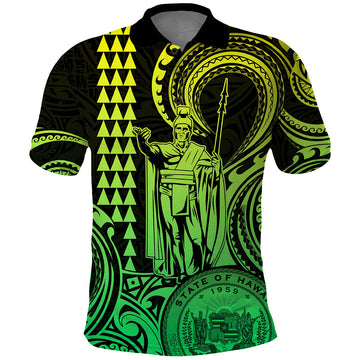 Custom Happy King Kamehameha Day Hawaii Polo Shirt Paradise of the Pacific Tribal Kakau with Kanaka Maoli - Lime LT9