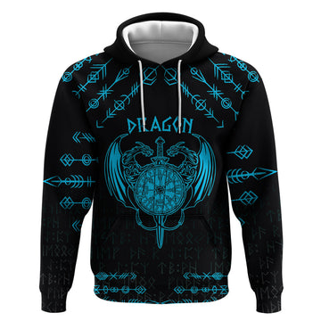 Personalized Viking Dragon Hoodie with Sword Blue Scandinavian Tattoo LT9