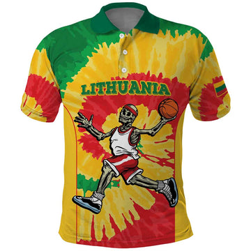 Lithuania Basketball Skeleton Personalized Polo Shirt Skullman Lithuania Tie Dye LT9