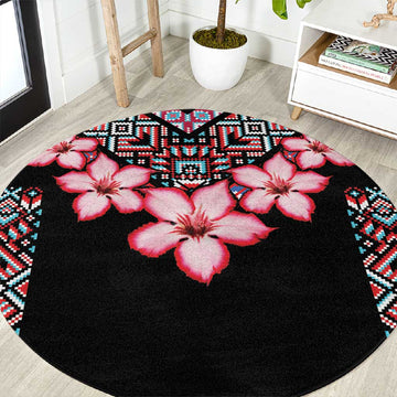 Afro Adenium Multiflorum Flowers Round Carpet Mix Native Tribal Pattern LT9