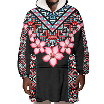 Afro Adenium Multiflorum Flowers Wearable Blanket Hoodie Mix Native Tribal Pattern LT9