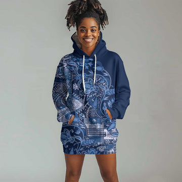 Afro Floral mix Maasai Shuka Hoodie Dress Blue Moitf LT9