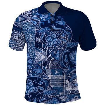 Africa Floral mix Maasai Shuka Polo Shirt Blue Moitf LT9