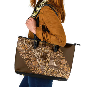 Africa Floral mix Maasai Shuka Leather Tote Bag Gold Moitf LT9