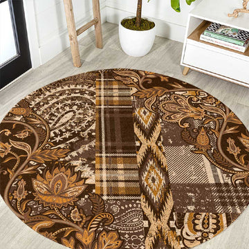 Afro Floral mix Maasai Shuka Round Carpet Gold Moitf LT9