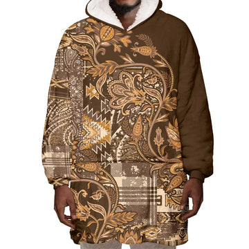 Afro Floral mix Maasai Shuka Wearable Blanket Hoodie Gold Moitf LT9