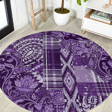 Afro Floral mix Maasai Shuka Round Carpet Purple Moitf LT9