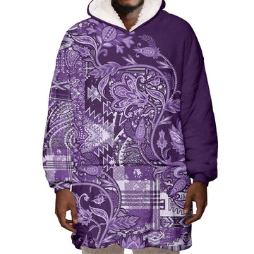 Afro Floral mix Maasai Shuka Wearable Blanket Hoodie Purple Moitf LT9