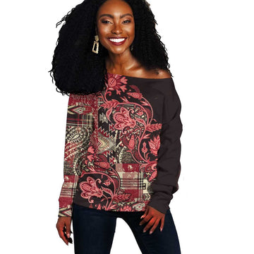 Afro Floral mix Maasai Shuka Off Shoulder Sweater Red Moitf LT9