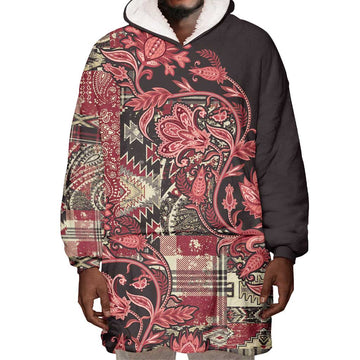 Afro Floral mix Maasai Shuka Wearable Blanket Hoodie Red Moitf LT9