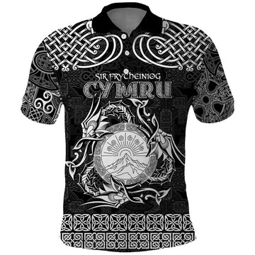 Personalized Brecknockshire Sir Frycheiniog Polo Shirt Black Brecon Beacons Mountain Celtic-inspired LT9