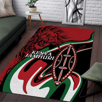 Happy Jamhuri Day Kenya Area Rug Kenyan Lion and Maasai Shield LT9