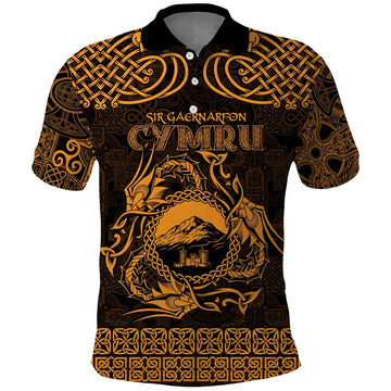 Personalized Caernarfonshire Sir Gaernarfon Polo Shirt Gold Castle Tower Celtic-inspired LT9
