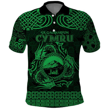Personalized Caernarfonshire Sir Gaernarfon Polo Shirt Green Castle Tower Celtic-inspired LT9