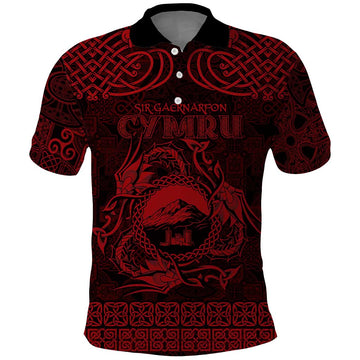 Personalized Caernarfonshire Sir Gaernarfon Polo Shirt Red Castle Tower Celtic-inspired LT9