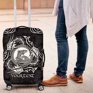 Personalized Cardiganshire Ceredigion Luggage Cover Black Leaping Salmon Celtic-inspired LT9