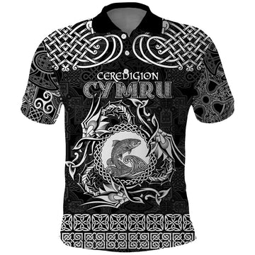 Personalized Cardiganshire Ceredigion Polo Shirt Black Leaping Salmon Celtic-inspired LT9