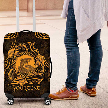 Personalized Cardiganshire Ceredigion Luggage Cover Gold Leaping Salmon Celtic-inspired LT9