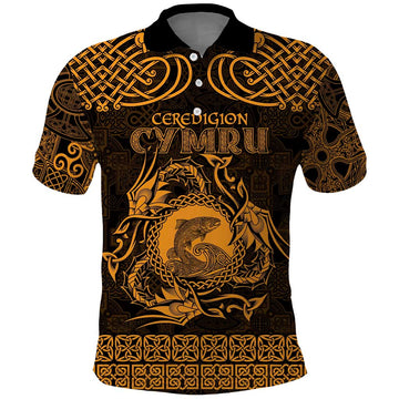 Personalized Cardiganshire Ceredigion Polo Shirt Gold Leaping Salmon Celtic-inspired LT9