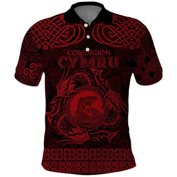 Personalized Cardiganshire Ceredigion Polo Shirt Red Leaping Salmon Celtic-inspired LT9