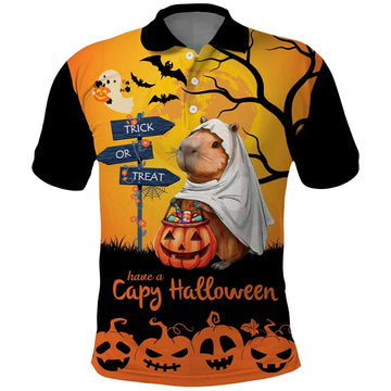 Happy Capy-Boo-Ra Polo Shirt Capybara Ghost Trick or Treat LT9