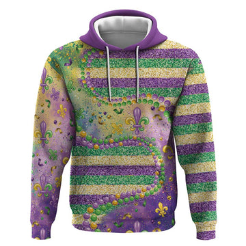 Mardi Gras Fleur De Lis Hoodie With Beads Glitter Pattern LT9