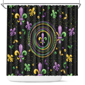 Mardi Gras Fleur De Lis Shower Curtain With Round Carnival Beads LT9