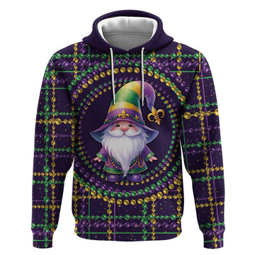 Mardi Gras Gnome Hoodie Beads Fleur de lis Symbol LT9