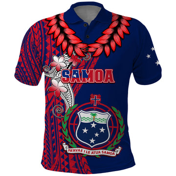Polynesian Pride Samoa Polo Shirt Ula Fala Mix Samoan Tribal Blue Version LT14