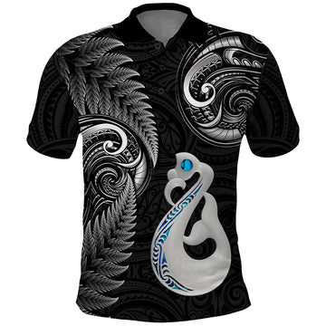 Personalised New Zealand Polo Shirt Aotearoa Silver Fern With Manaia Maori Unique Black LT14