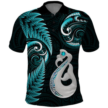Personalised New Zealand Polo Shirt Aotearoa Silver Fern With Manaia Maori Unique Turquoise LT14