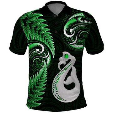 Personalised New Zealand Polo Shirt Aotearoa Silver Fern With Manaia Maori Unique Green LT14
