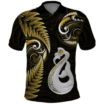 Personalised New Zealand Polo Shirt Aotearoa Silver Fern With Manaia Maori Unique Gold LT14