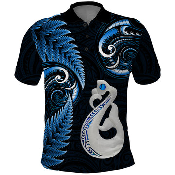 Personalised New Zealand Polo Shirt Aotearoa Silver Fern With Manaia Maori Unique Blue LT14