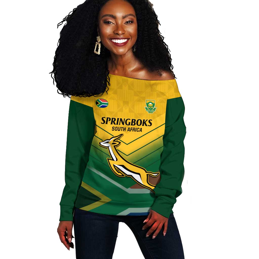 Custom South Africa Rugby Off Shoulder Sweater Springboks Go Champions African Pattern LT14